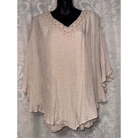 NEW WITH TAGS JM Collection Size XL TAN Embellished Poncho Top With Matching Tan - Picture 1 of 4